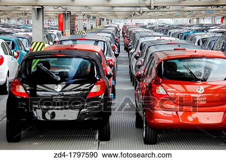 Stock Image - Vehicle Transportation of cars and light commercial vehicles, Pasajes Port, Gipuzkoa, Basque Country, Spain. Fotosearch