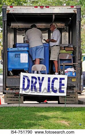 Stock Image - Vendor selling, Dry Ice sign. Fotosearch