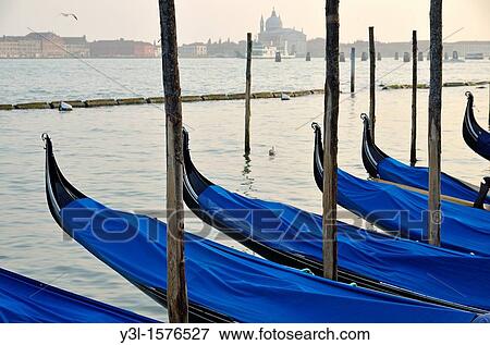 Venetian lagoon and moored gondolas, Venice View Large Photo Image Stock Photo - Venetian lagoon and moored gondolas, Venice. Fotosearch