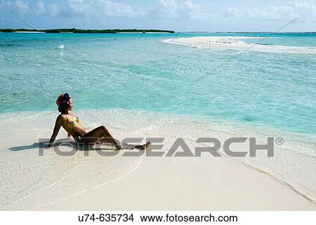 Venezuela, Los Roques, Crasqu? Island. Woman on the beach. View Large Photo Image Picture - Venezuela, Los Roques, Crasqu? Island. Woman on the beach.. Fotosearch