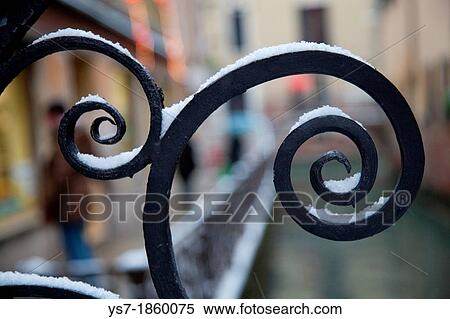 Venice bridge wrought iron railing covered with snow, Venice, Italy, Europe View Large Photo Image Stock Photography - Venice bridge wrought iron railing covered with snow, Venice, Italy, Europe. Fotosearch