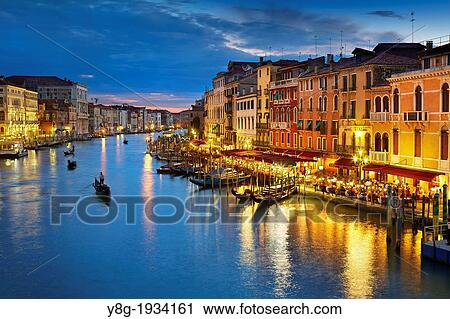Venice - Grand Canal (Canal Grande), night view from the Rialto Bridge, Venice, Italy, UNESCO. View Large Photo Image Stock Image - Venice - Grand Canal (Canal Grande), night view from the Rialto Bridge, Venice, Italy, UNESCO.. Fotosearch