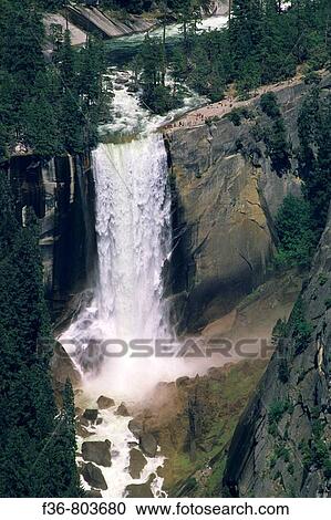 Stock Image - Vernal Falls and Merced River, from Washburn Point, Yosemite National Park, CALIFORNIA. Fotosearch