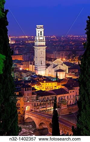 Verona Duomo Cathedral at Dusk The Stone bridge Ponte di petra Adige river Veneto Italy Europe. View Large Photo Image Stock Photo - Verona Duomo Cathedral at Dusk The Stone bridge Ponte di petra Adige river Veneto Italy Europe.. Fotosearch