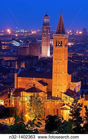 Verona Santa Anastasia church and Torre dei Lamberti at Dusk Veneto Italy Europe. View Large Photo Image Stock Image - Verona Santa Anastasia church and Torre dei Lamberti at Dusk Veneto Italy Europe.. Fotosearch