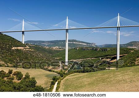 VIADUCT DE MILLAU AUTOROUTE 75 LA MERIDIEE MASSIF CENTRAL AVEYRON FRANCE View Large Photo Image Stock Photograph - VIADUCT DE MILLAU AUTOROUTE 75 LA MERIDIEE MASSIF CENTRAL AVEYRON FRANCE. Fotosearch