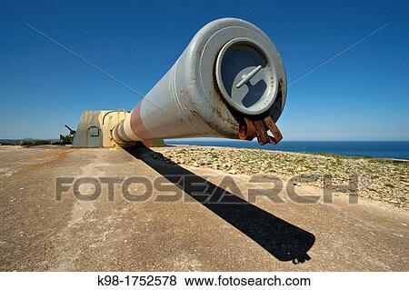 Vickers battery of 381mm, Fortress of Isabel II, nineteenth century Puerto La Mola of Mahon Menorca Spain Balearic Islands View Large Photo Image Stock Photo - Vickers battery of 381mm, Fortress of Isabel II, nineteenth century Puerto La Mola of Mahon Menorca Spain Balearic Islands. Fotosearch