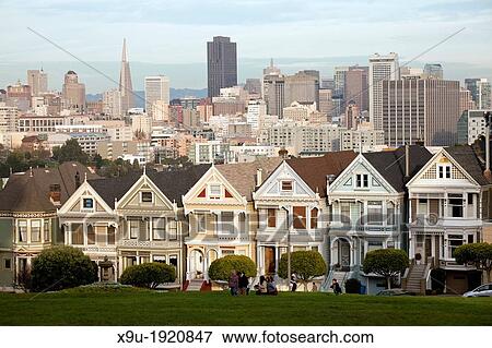 victorian houses Painted Ladies at Alamo Square and the Skyline of San Francisco, California, United States of America, USA View Large Photo Image Stock Photo - victorian houses Painted Ladies at Alamo Square and the Skyline of San Francisco, California, United States of America, USA. Fotosearch