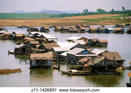 Vietnam, Langa Lake, floating village, View Large Photo Image Stock Photo - Vietnam, Langa Lake, floating village,. Fotosearch