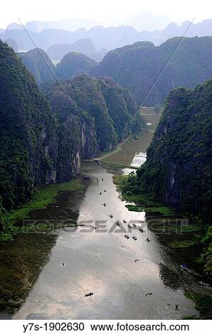 Stock Image - Vietnam, View over Ngo Dong River in Tam Coc. Fotosearch