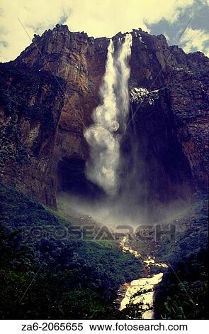 View from below of Angel Falls, the highest waterfall in the world leaping a 1000 meters from the summit of Auyantepuy. Canaima National Park, Bolivar State, Southern Venezuela. View Large Photo Image Stock Photography - View from below of Angel Falls, the highest waterfall in the world leaping a 1000 meters from the summit of Auyantepuy. Canaima National Park, Bolivar State, Southern Venezuela.. Fotosearch