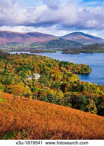 View from Catbells over Derwent Water towards Lonscale Fell, Blencathra and Keswick in the Lake District Cumbria, England, United Kingdom View Large Photo Image Stock Image - View from Catbells over Derwent Water towards Lonscale Fell, Blencathra and Keswick in the Lake District Cumbria, England, United Kingdom. Fotosearch