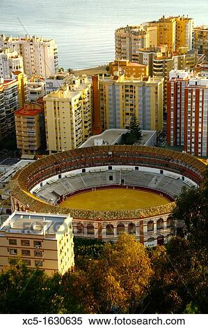 View from Gibralfaro, Bullring and port at dusk, MBlaga Costa del Sol, Andalusia, Spain, Europe View Large Photo Image Stock Photography - View from Gibralfaro, Bullring and port at dusk, MBlaga Costa del Sol, Andalusia, Spain, Europe. Fotosearch