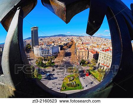 Stock Image - View from Mirador de Colon - Christopher Columbus Column in Barcelona, Catalonia, Spain.. Fotosearch