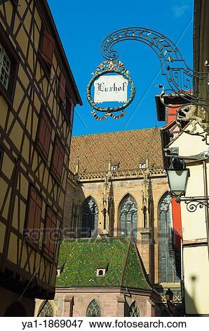 View from street on cathedral St Martin, rue Merciere, Colmar, Haut-Rhin, Alsace, France View Large Photo Image Stock Photo - View from street on cathedral St Martin, rue Merciere, Colmar, Haut-Rhin, Alsace, France. Fotosearch