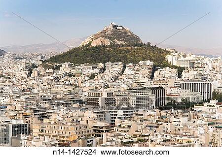 Picture - View from the Acropolis to the Lycabettus Mount, Athens, Greece. Fotosearch