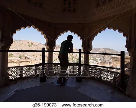Stock Image - View from the balcony of historic structure in Jaipur, Rajasthan, India.. Fotosearch