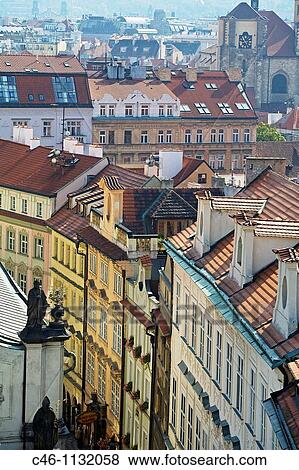 Stock Photo - View from the bridge tower Staromestska Mostecka vez. Mesto distric. Prague. Czech Republic.. Fotosearch