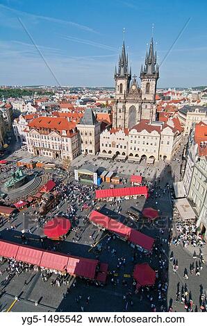 View from the Town Hall over the Easter market on the Old Town Square, Old Town, UNESCO World Heritage Site, Prague, Bohemia, Czech Republic View Large Photo Image Stock Image - View from the Town Hall over the Easter market on the Old Town Square, Old Town, UNESCO World Heritage Site, Prague, Bohemia, Czech Republic. Fotosearch