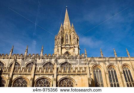 Stock Photograph - View looking up at the church of St Mary the Virgin in Oxford Oxford University, England. Fotosearch