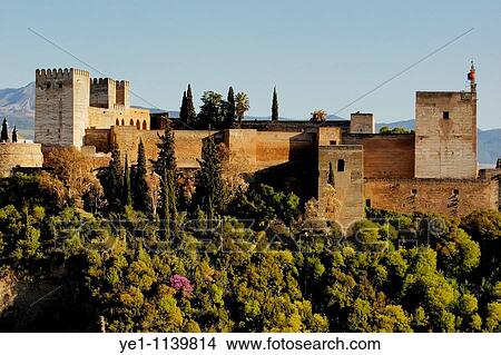 View of Alcazaba citadel and the Alhambra Palace from the Plaza of St. Nicholas, Granada, Andalusia, Spain. View Large Photo Image Picture - View of Alcazaba citadel and the Alhambra Palace from the Plaza of St. Nicholas, Granada, Andalusia, Spain.. Fotosearch