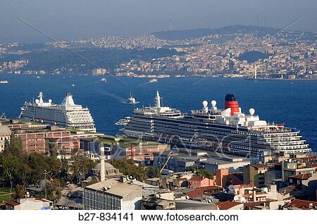 Stock Image - View of Bosphorus from Galata Tower, Istanbul, Turkey. Fotosearch
