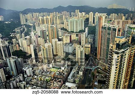 Stock Photo - View of buildings from Hotel, L' Hotel Nina ET Convection Center, Hong Kong.. Fotosearch
