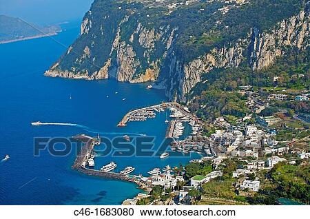 View of Capri port from Anacapri Capri Bay of Naples Campania Italy. View Large Photo Image Stock Image - View of Capri port from Anacapri Capri Bay of Naples Campania Italy.. Fotosearch