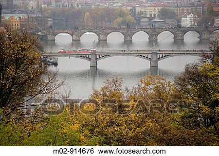 Stock Photograph - View of Charles Bridge from Letna, Prague, Czech Republic. Fotosearch