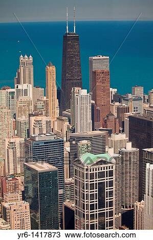 View of Chicago skyline and Lake Michigan looking northeast from The Willis Tower previously the Sears Towner View Large Photo Image Stock Image - View of Chicago skyline and Lake Michigan looking northeast from The Willis Tower previously the Sears Towner. Fotosearch