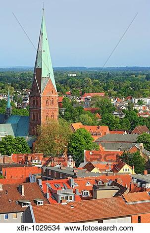 View of city from tower of Church of St Peter, Lubeck, Schleswig-Holstein, German View Large Photo Image Picture - View of city from tower of Church of St Peter, Lubeck, Schleswig-Holstein, German. Fotosearch