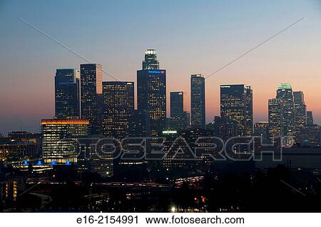 view of downtown los Angeles in the evening. View Large Photo Image Stock Image - view of downtown los Angeles in the evening.. Fotosearch