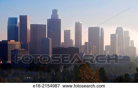 view of downtown los Angeles in the evening. View Large Photo Image Stock Photo - view of downtown los Angeles in the evening.. Fotosearch