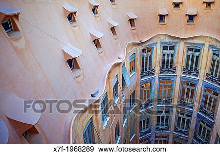 View of inner courtyard, Casa Mila, La Pedrera, Barcelona, Catalonia, Spain. View Large Photo Image Stock Photo - View of inner courtyard, Casa Mila, La Pedrera, Barcelona, Catalonia, Spain.. Fotosearch