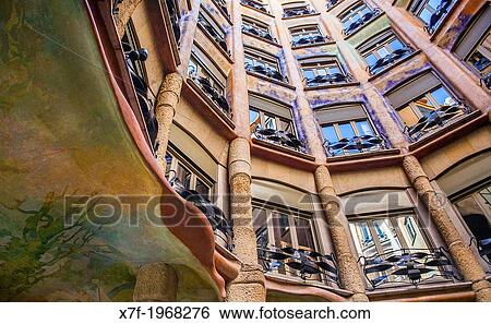 View of inner courtyard, Casa Mila, La Pedrera, Barcelona, Catalonia, Spain. View Large Photo Image Stock Photograph - View of inner courtyard, Casa Mila, La Pedrera, Barcelona, Catalonia, Spain.. Fotosearch