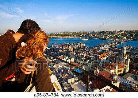 View of Istanbul from the Galata Tower, Galata district at fore with Galata Bridge, Turkey View Large Photo Image Picture - View of Istanbul from the Galata Tower, Galata district at fore with Galata Bridge, Turkey. Fotosearch