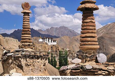 Stock Photography - View of Lamayuru village On top of the hill is Lamayuru Temple. Fotosearch