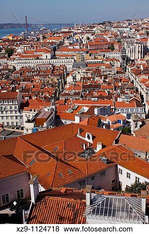 View of Lisbon from the Castle Its posible to see Santa Justa Elevator and 25th April Bridge View Large Photo Image Stock Photo - View of Lisbon from the Castle Its posible to see Santa Justa Elevator and 25th April Bridge. Fotosearch