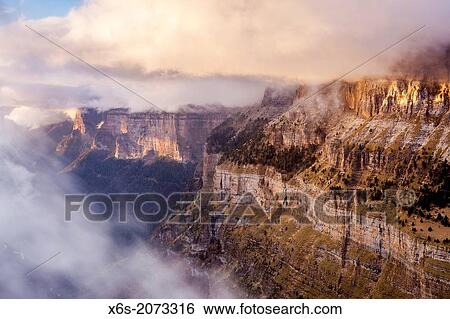 Stock Photograph - View of Ordesa Valley from the Viewpoint area - Balcones de Ordesa-, National Park of Ordesa and Monte Perdido, Huesca, Spain.. Fotosearch