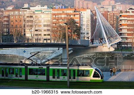 View of Pasarela de Uribitarte bridge, also called Zubi-Zuri (means white bridge in Basque), designed by Santiago Calatrava. Bilbao. Basque Country. Spain. View Large Photo Image Stock Photography - View of Pasarela de Uribitarte bridge, also called Zubi-Zuri (means white bridge in Basque), designed by Santiago Calatrava. Bilbao. Basque Country. Spain.. Fotosearch