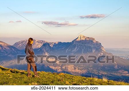 Stock Image - View of Pea Montaesa peak from Ordesa National Park, Huesca, Spain.. Fotosearch