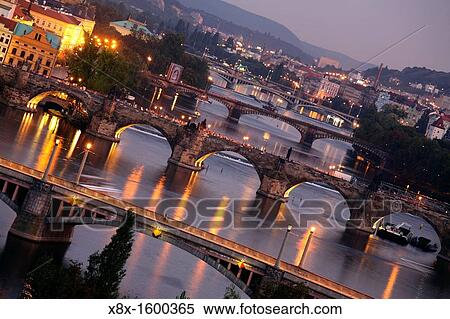 Stock Photography - View of the bridges over the Vltava river, Prague, CZ. Fotosearch
