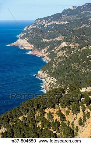 Stock Image - View of the coast from Ses Animes tower, Serra de Tramuntana. Majorca, Balearic Islands, Spain. Fotosearch