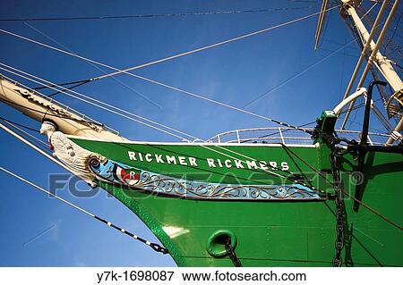 Stock Photo - View of the old sailing ship Rickmer Rickmers in the port of Hamburg, Germany. Fotosearch