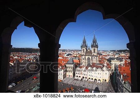 View of the Old Town and the Tyn Church from the Astronomical Clock Tower, Prague, CZ View Large Photo Image Picture - View of the Old Town and the Tyn Church from the Astronomical Clock Tower, Prague, CZ. Fotosearch