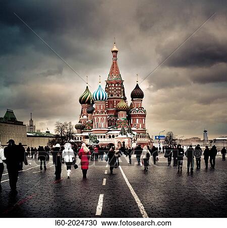 Stock Image - View of the Orthodox Cathedral of St Basil in Red Square in Moscow, Russia.. Fotosearch