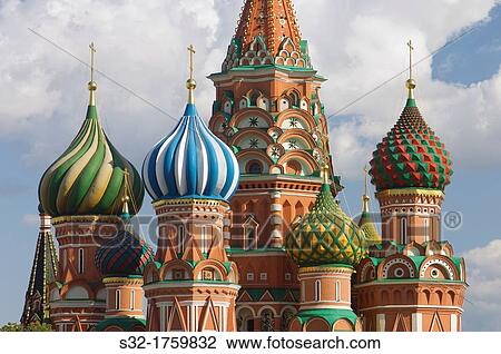 Stock Image - View of the Orthodox Cathedral of St Basil in Red Square in Moscow, Russia. Fotosearch