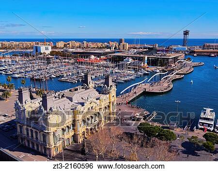 Stock Photograph - View of the Port Vell in Barcelona, Catalonia, Spain.. Fotosearch