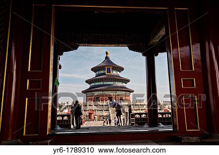 Stock Image - View of the Temple of Heaven from the north gate during summer in Beijing, China. Fotosearch