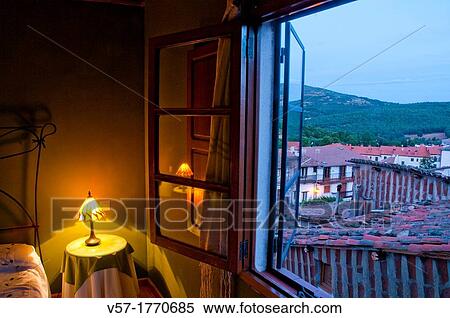 View of the village from a hotel window at dawn. Candelario, Salamanca province, Castilla Leon, Spain. View Large Photo Image Stock Photography - View of the village from a hotel window at dawn. Candelario, Salamanca province, Castilla Leon, Spain.. Fotosearch